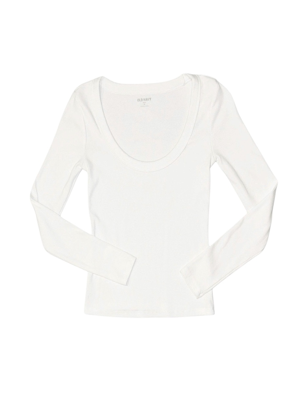 OLD NAVY Women's White Scoop Neck Fitted Long Sleeve Shirt X-Small